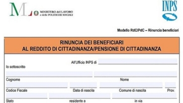 rinuncia reddito cittadinanza
